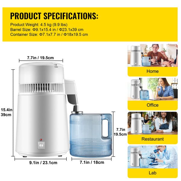 Premium 4L Stainless Steel Water Distiller for Ultimate Purity & Wellness