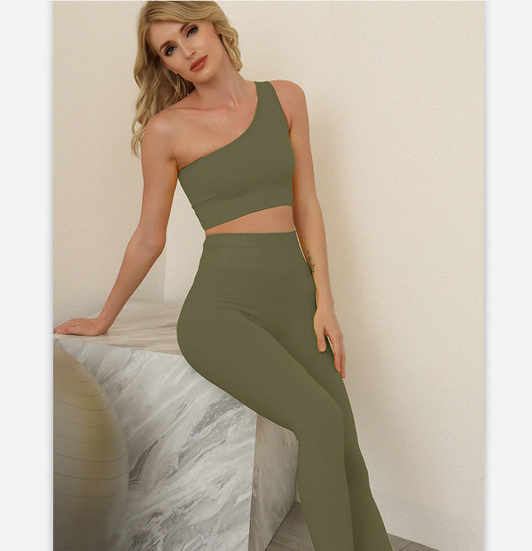 Elevate Comfort: Slanted Shoulder Yoga Two-Piece Suit