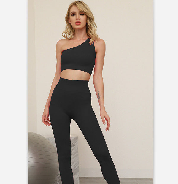 Elevate Comfort: Slanted Shoulder Yoga Two-Piece Suit