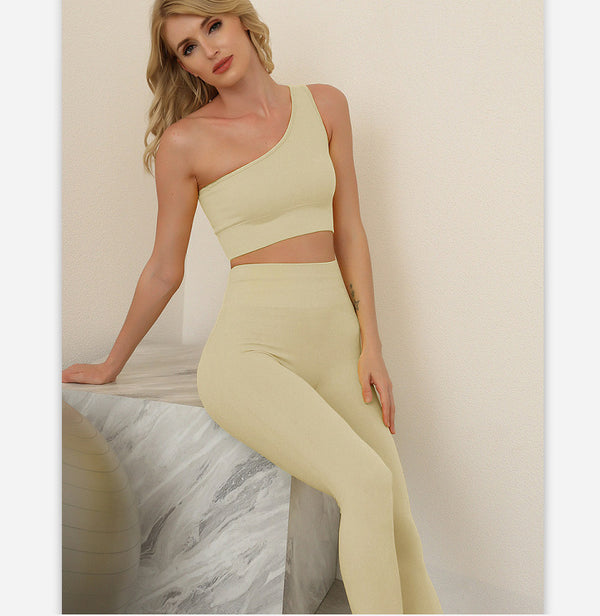 Elevate Comfort: Slanted Shoulder Yoga Two-Piece Suit