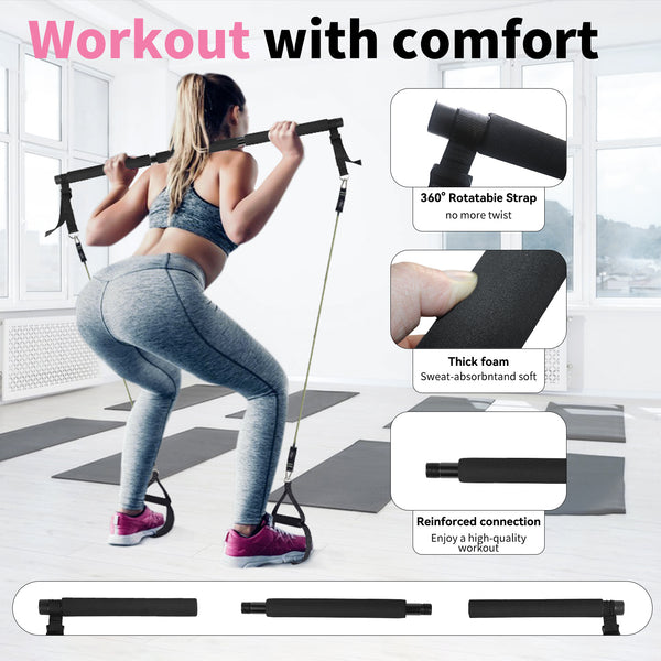 Professional Yoga & Pilates Bar Kit - 18-Piece Versatile Workout Set for Ultimate Comfort and Performance
