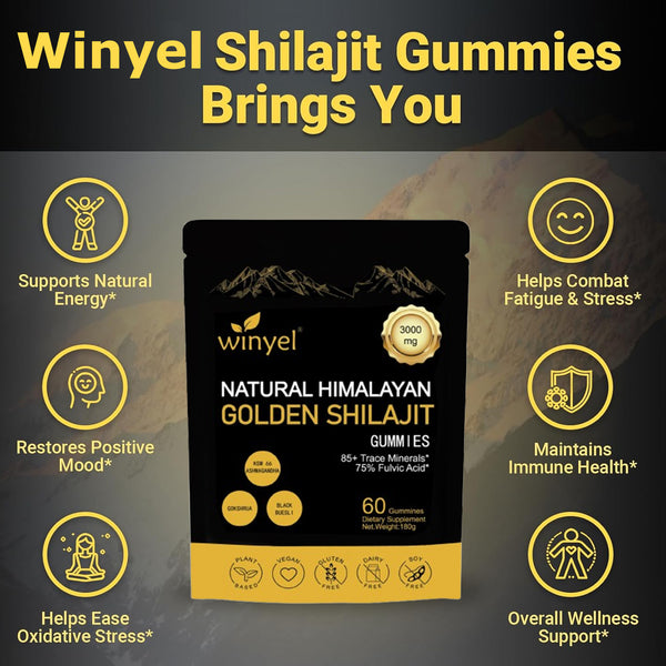 Winyel Shilajit Gold Gummies with 85 Trace Minerals for Energy and Immune Support