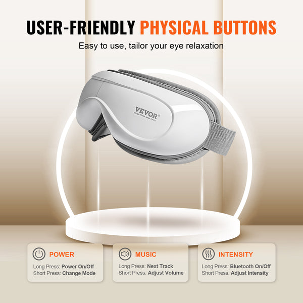 VEVOR Premium Heated Eye Massager with Bluetooth Music - 5 Modes, 180° Foldable Design
