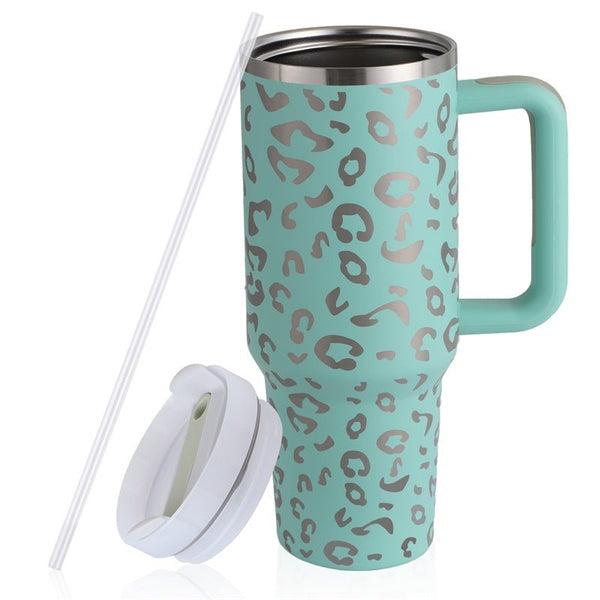 40oz Stainless Steel Travel Mug with Straw and Handle - BPA Free - BloomRadiant