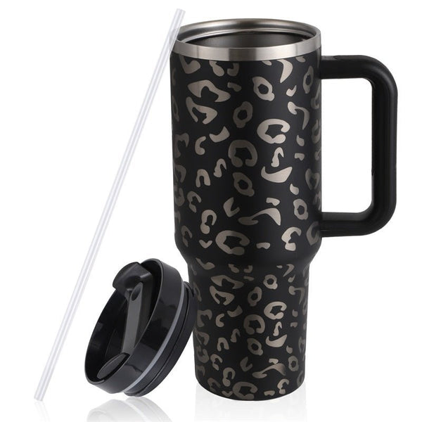 40oz Stainless Steel Travel Mug with Straw and Handle - BPA Free - BloomRadiant