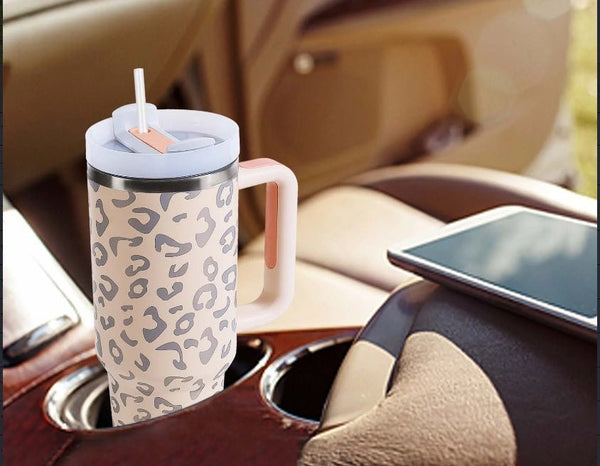 40oz Stainless Steel Travel Mug with Straw and Handle - BPA Free - BloomRadiant