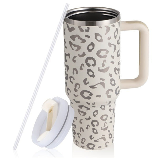 40oz Stainless Steel Travel Mug with Straw and Handle - BPA Free - BloomRadiant