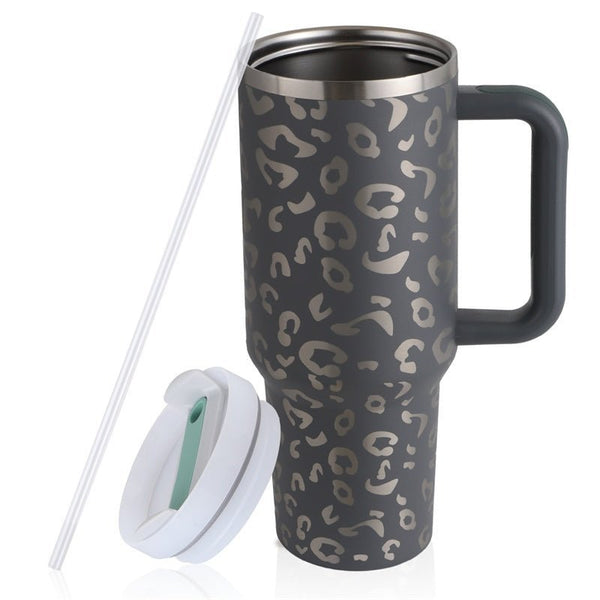 40oz Stainless Steel Travel Mug with Straw and Handle - BPA Free - BloomRadiant