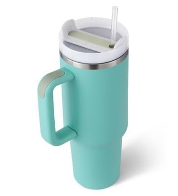 40oz Stainless Steel Travel Mug with Straw and Handle - BPA Free - BloomRadiant