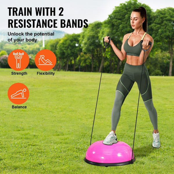 VEVOR 23 Inch Half Exercise Ball Trainer with Resistance Bands & Pump for Ultimate Balance and Strength