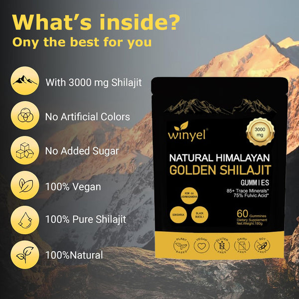 Winyel Shilajit Gold Gummies with 85 Trace Minerals for Energy and Immune Support