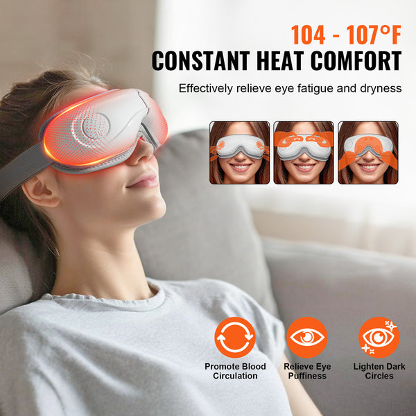 VEVOR Premium Heated Eye Massager with Bluetooth Music - 5 Modes, 180° Foldable Design