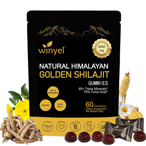 Winyel Shilajit Gold Gummies with 85 Trace Minerals for Energy and Immune Support