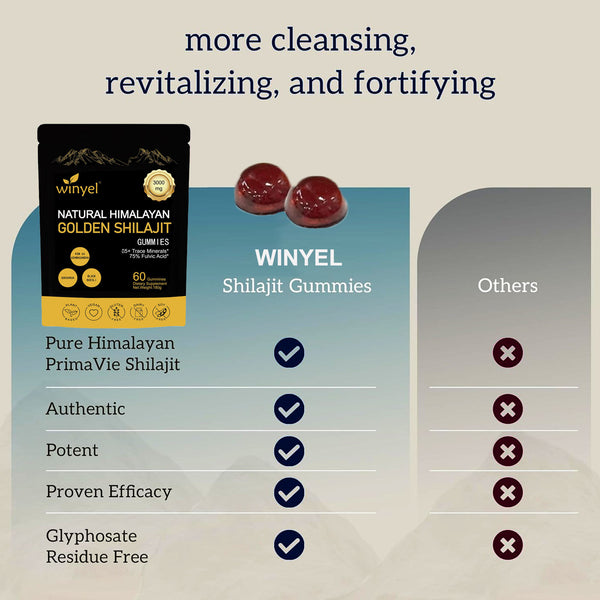 Winyel Shilajit Gold Gummies with 85 Trace Minerals for Energy and Immune Support