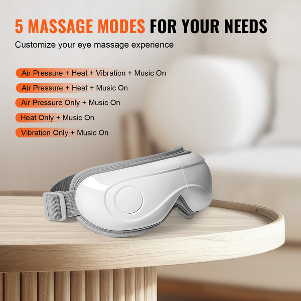 VEVOR Premium Heated Eye Massager with Bluetooth Music - 5 Modes, 180° Foldable Design