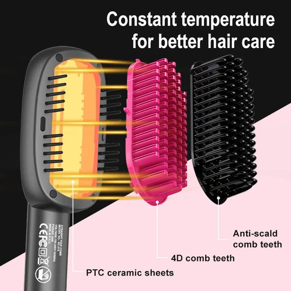 Keratin Ceramic Hair Straightening Brush with 4D Technology