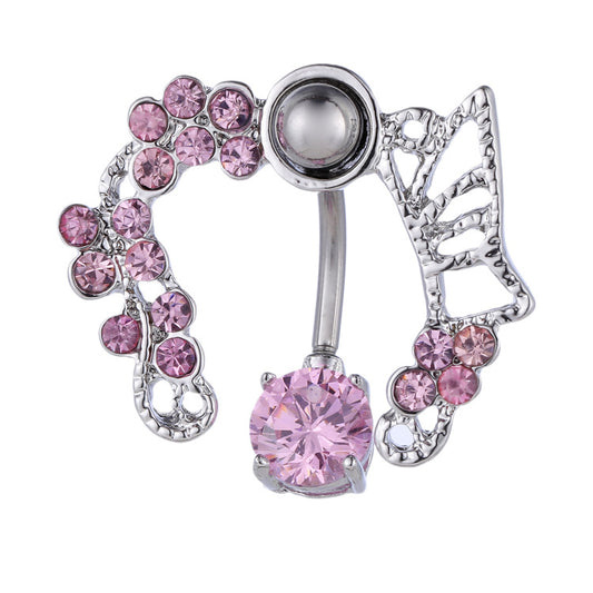 Illuminate your elegance with the Pink Diamond Butterfly Belly Button Ring: The Ultimate in Sophisticated Glamour