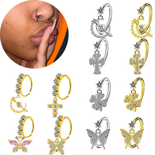 Ethereal Butterfly Zircon Septum Piercing Hoop: Stainless Steel Nose Ring in Silver or Gold 🦋