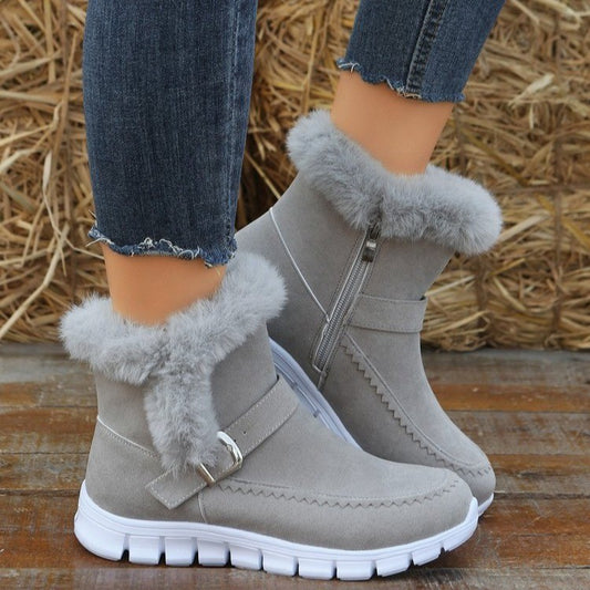 Winter Glamour Suede Ankle Boots with Plush Velvet Lining